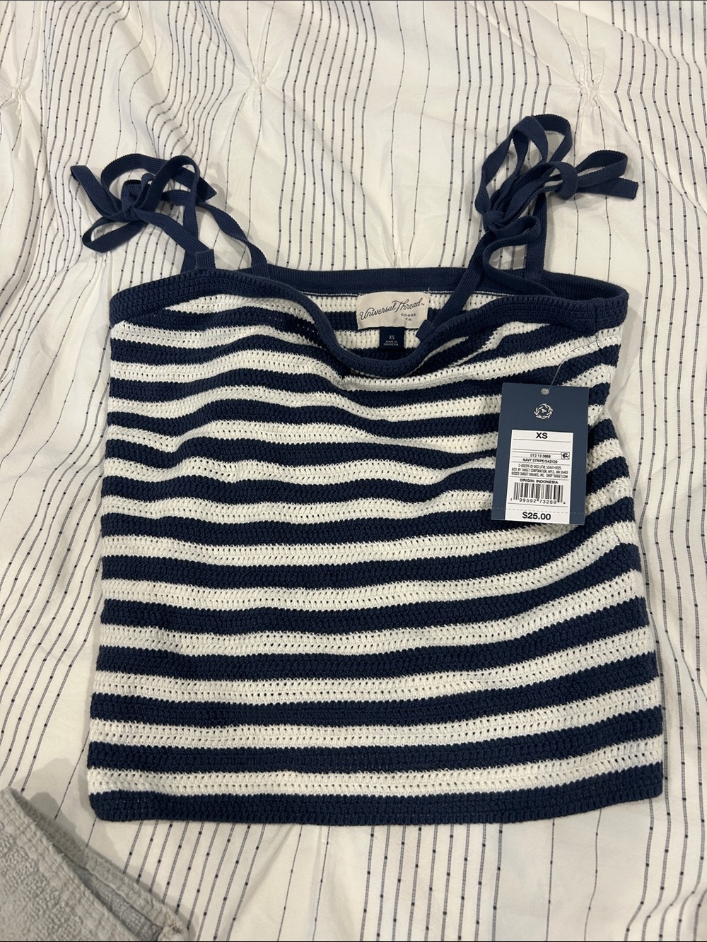Target universal thread Navy and White Striped Tie-Shoulder Knit Tank
